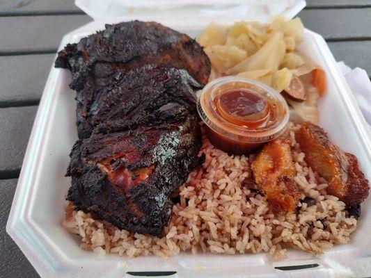 Jerk Chicken with Cabbage and Red Beans & Rice