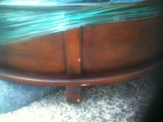 My dining room table legs snapped and the load shifted into my coffee table.