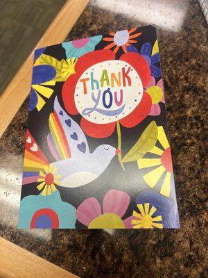 Thank you card from family