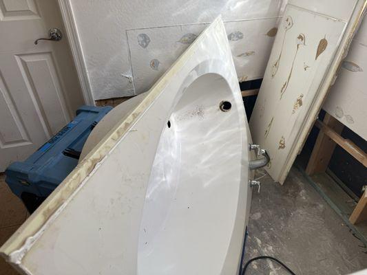 The tub on its side blocking my closet and hallway