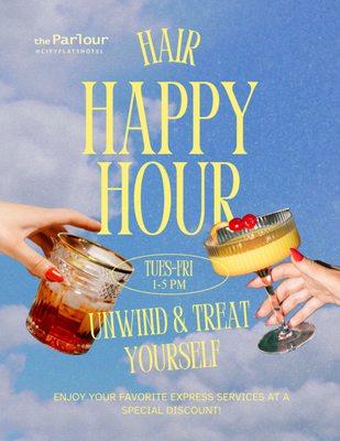 Clipper Cut... $26+
Blowout... $37
Blowout + Curls... $50
Blowout + Conditioning Gloss... $72
Beer... $5
Wine... $6