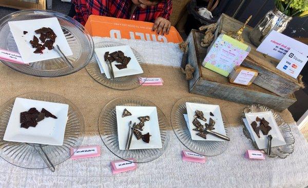 A variety of chocolate flavors to sample.