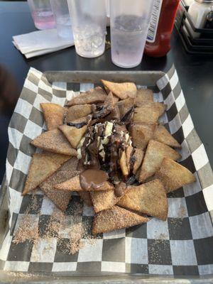 Dessert Nachos with chocolate, Nutella, and cream cheese. Absolutely amazing.