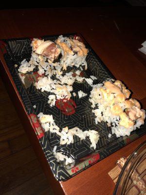 Rice fell off sushi even before picking it up!
