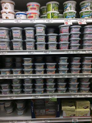 I have never seeing so many different flavors of cream cheese in one place. But the "regular" in small size is missing...