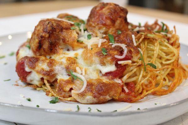 Italian Chicken Meatballs with spaghetti