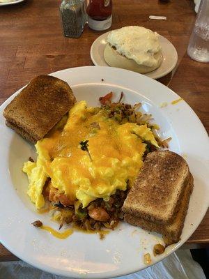 Mexican Skillet (special of the day) and extra cinnamon roll.