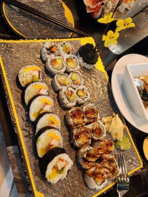 Shrimp tempura roll, Alaskan roll and Futomaki