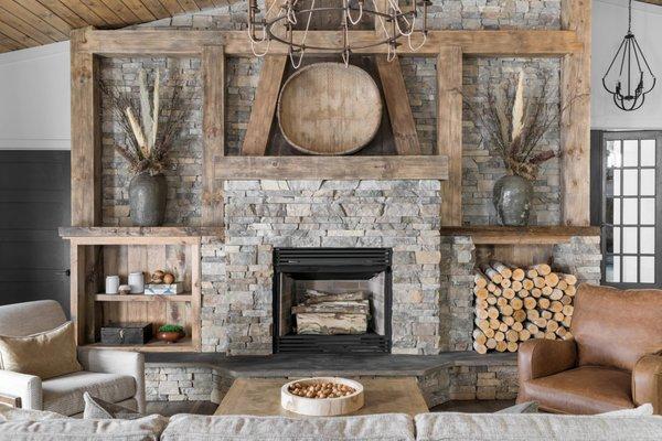 Our gorgeous fireplace & living room in our showroom