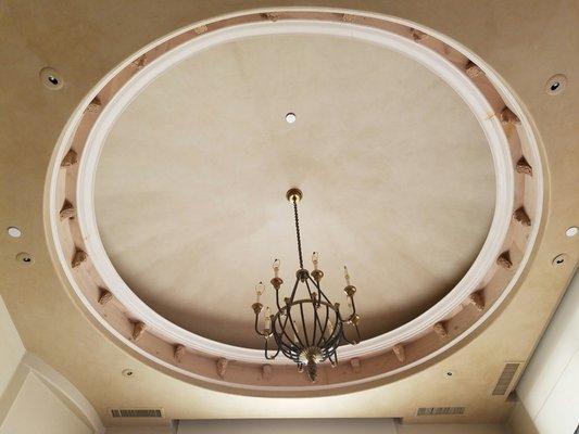 Radius dining room soffit with flex crown, flex trim, and corbels