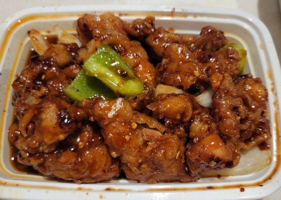 Don't know what this is cause they gave me the wrong item. It had heat to it, but tasted ok.