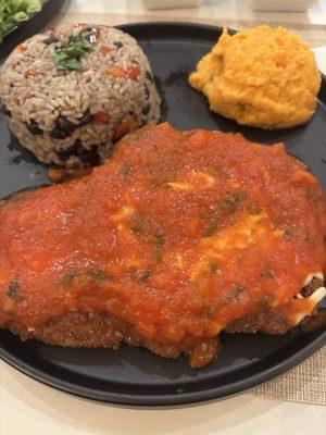 That sweet mash and rice and beans was so good , not exactly the perfect match for chicken parm but it's what I was craving.