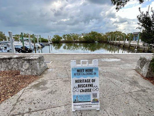 Meeting point for Heritage of Biscayne Cruises located outside the Dante Fascell Visitor Center.