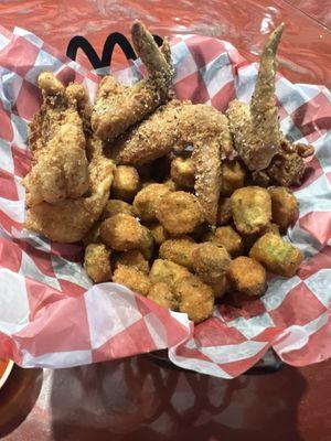 Catfish and wings with fried okra