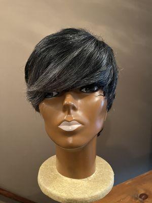 Salt and pepper short pixie cut