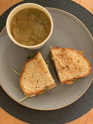 Roasted butternut squash sandwich with Napa cabbage soup