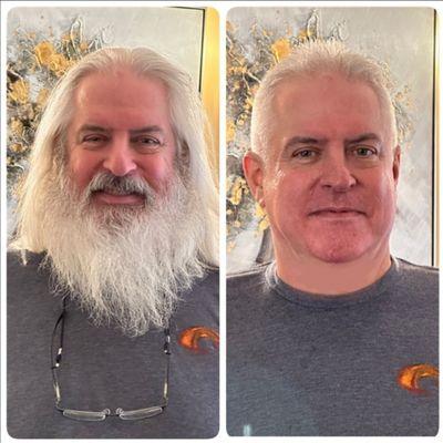 Before and after haircut and shave.