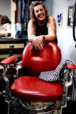 Jessica behind the chair