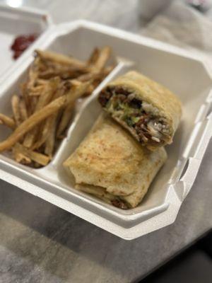 Steak burrito with Fries