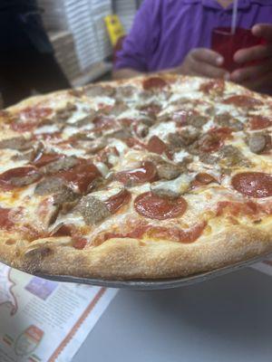 Pepperoni and sausage pizza