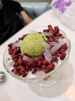 Snow White Juice & Red Bean With Green Tea Ice Cream. $7.75. A lighter option and good