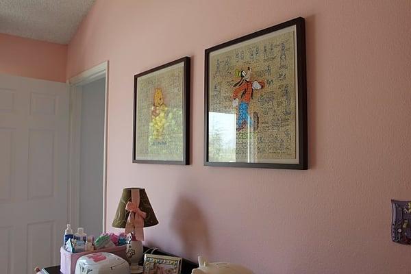 Interior painting, hanging pictures, curtain rod and interior doors for nursery.