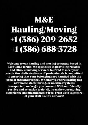 M & E Hauling Moving