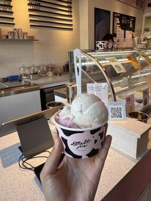 Split Single Scoop: Pinkberry (bottom) and Bangkok Summer Scoop (top)