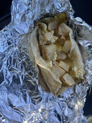 Egg & potato taco on a flour tortilla