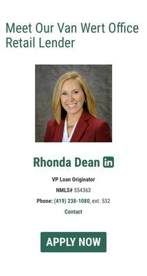 Screenshot from website on Rhonda Dean