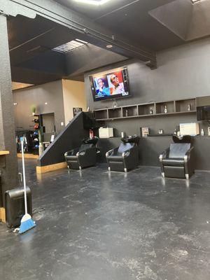 Hair wash station and TV