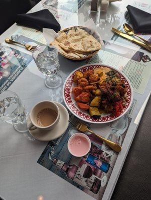 My lunch buffet, including rose milk.