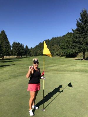 My Fiancé after a 100 yard shot dropped in on the 16th at Pine Ridge