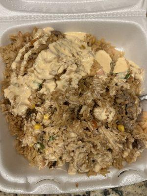 Combination fried rice with yum yum sauce