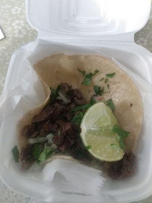 $3.00 single tortilla asada taco