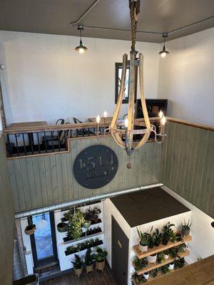 Chandelier overlooking the lower floor