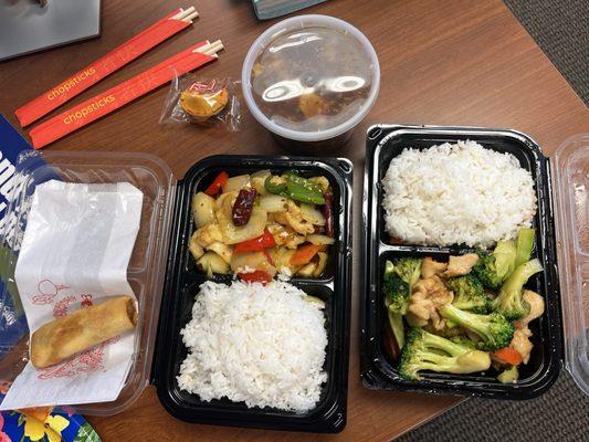 Szechuan chicken, chicken and broccoli