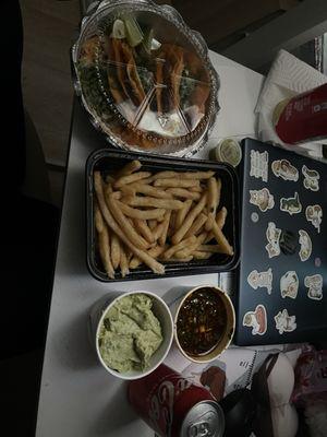 Birria Tacos, French Fries, Guacamole