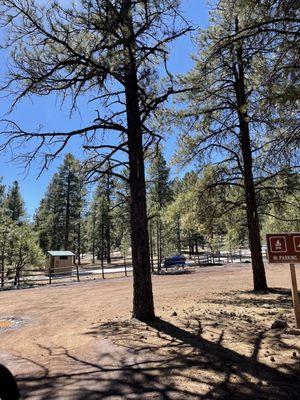 There is a small restroom at this spot. See the shack in the distance.