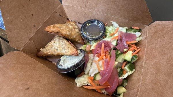 Beef Samosa's with a lovely salad.