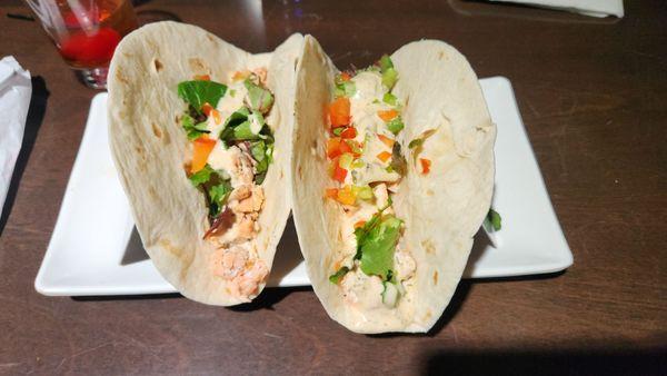 Skimpy salmon tacos - more tortilla than meat...