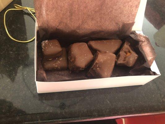 Sponge chocolate, sea salt Carmel, toffee, already ate some