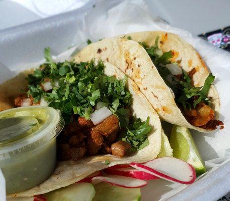 Al pastor and chorizo tacos