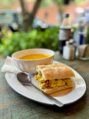 Curry chicken salad and butternut squash bisque.