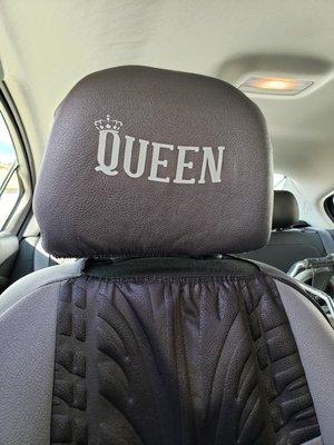 Personalize your Queen's headrest in the vehicle