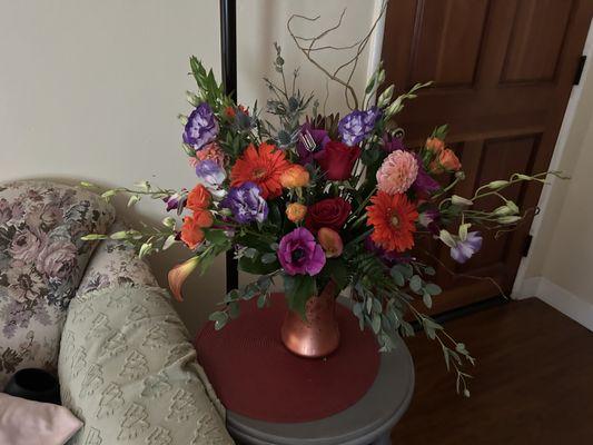 Beautiful summer flower arrangement created by Orange Blossom Florist