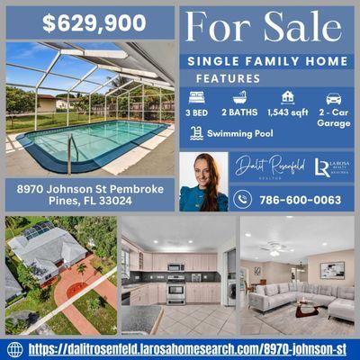 3-Beds / 2-Baths Pool House For Sale
8970 Johnson St
PEMBROKE PINES, FL 33024
- WESTVIEW -