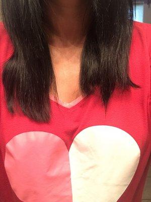 How I looked after getting a haircut at Just a Cut in Portland. I took two pictures, one with my hair wavy and one straight.