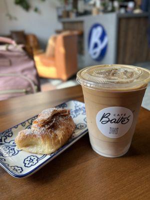 Dulce de leche pastry and iced latte