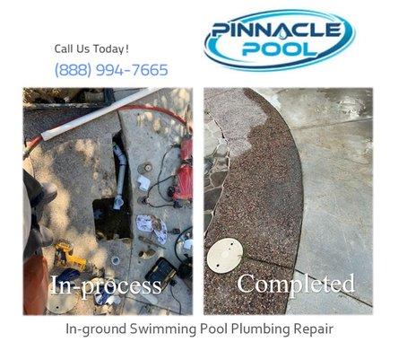 Detected the pool plumbing leak under the concrete deck of the swimming pool. Opened it up and repaired the plumbing then patched the deck!